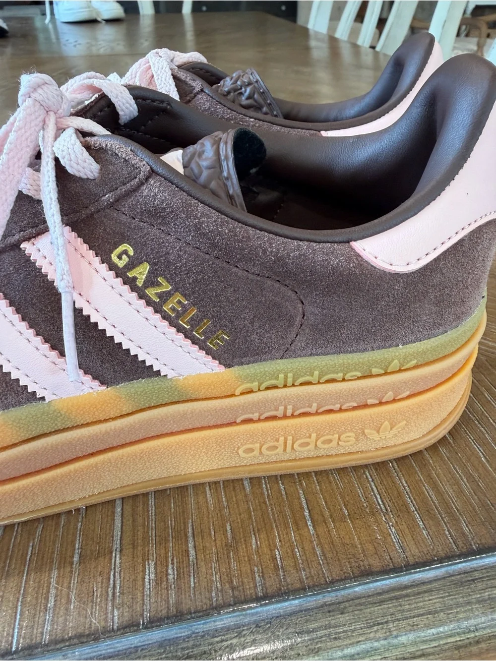 Adidas Gazelle Suede Platform Sneakers in Brown and Pink - Picture 3 of 10
